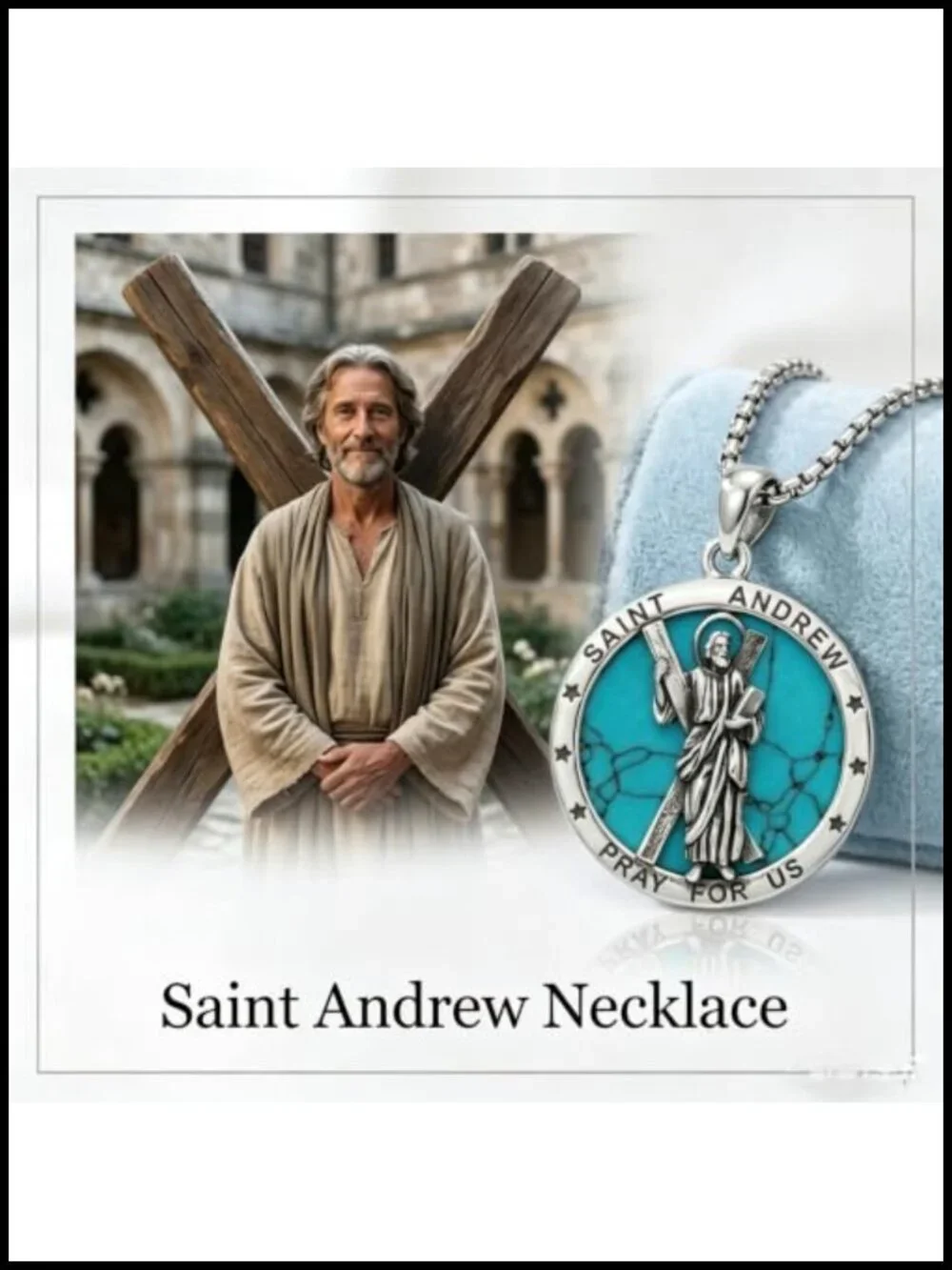 Saint Andrew Pendant Necklace Stainless Steel Religious Jewelry Patron Saint